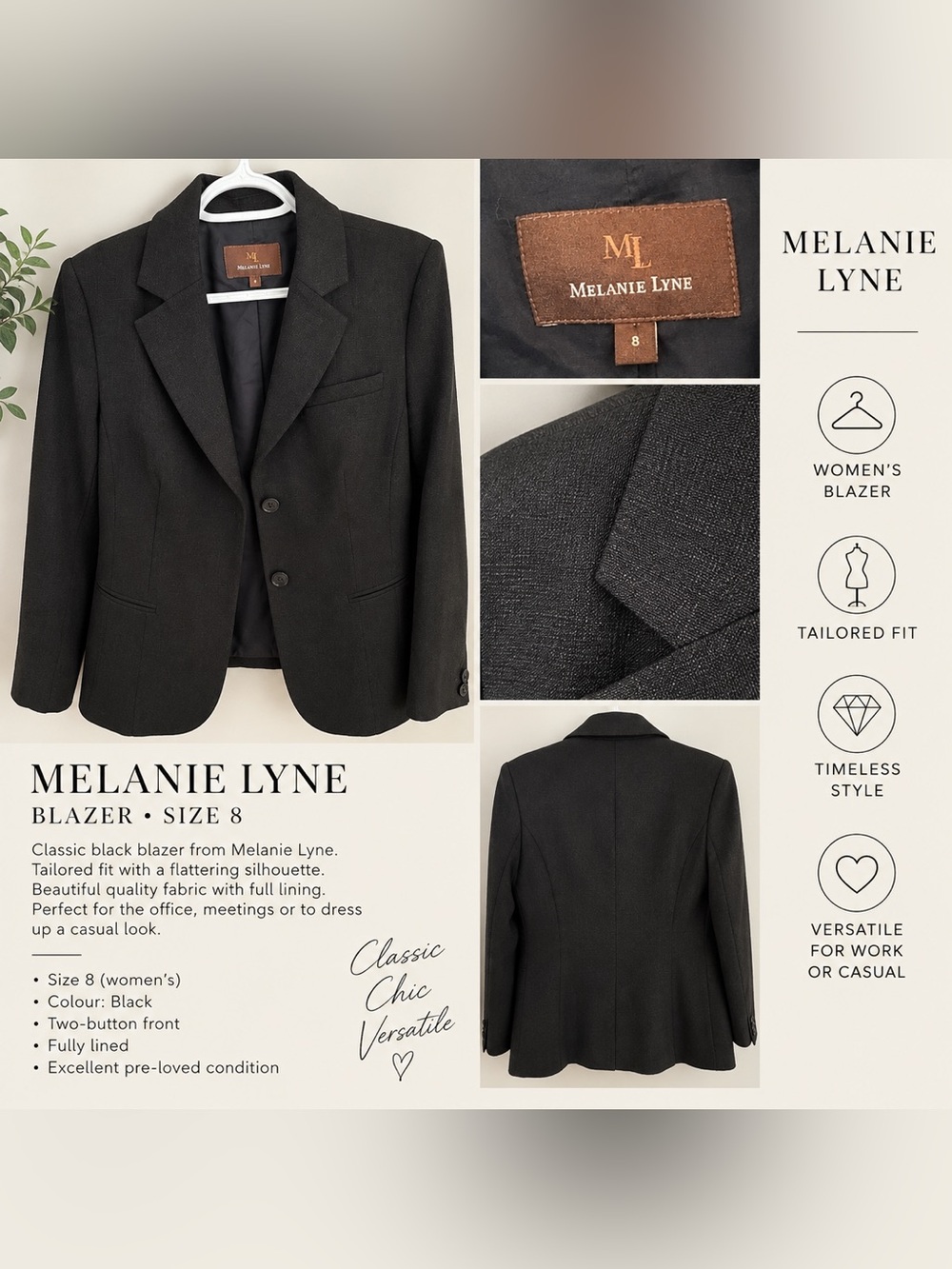Melanie Lyne Black Tailored Blazer – Size 8